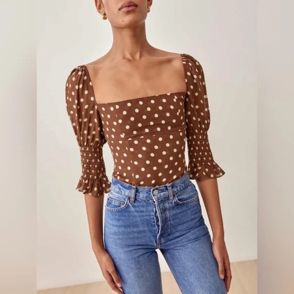 Reformation Brown Polka Dot Blouse- Size 4